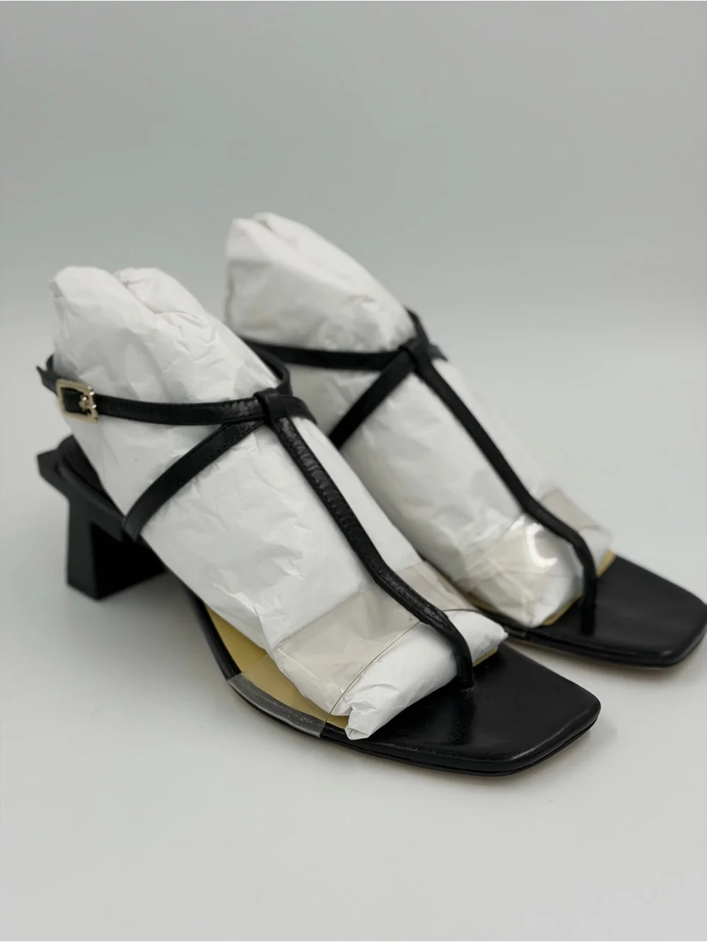 Tory Burch Black T-Strap Square Toe Block Heel Sandals